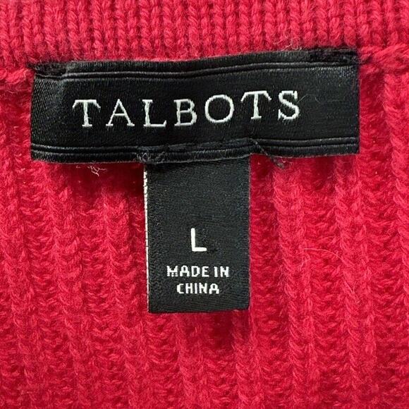 Talbots Sweater Womens Large Red Ribbed Knit Pullover Cotton Button Detail - Picture 2 of 7